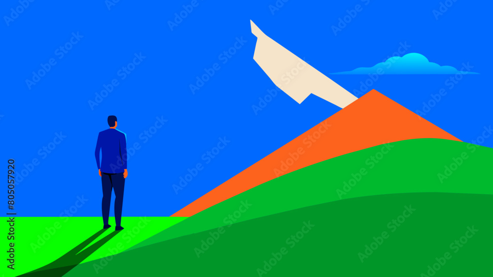 a man stands at the foot of the mountain and looks at its top a man stands at the foot of the mountain and looks at its top