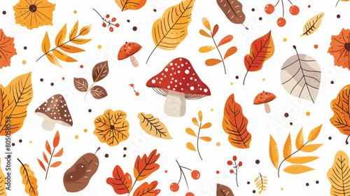 Autumn hand drawn seamless pattern with seasonal elem photo
