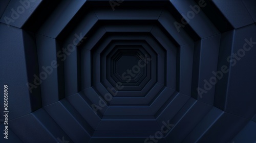 Hexagonal dark blue navy background texture placeholder, radial center space, 3d illustration, 3d rendering backdrop hyper realistic 
