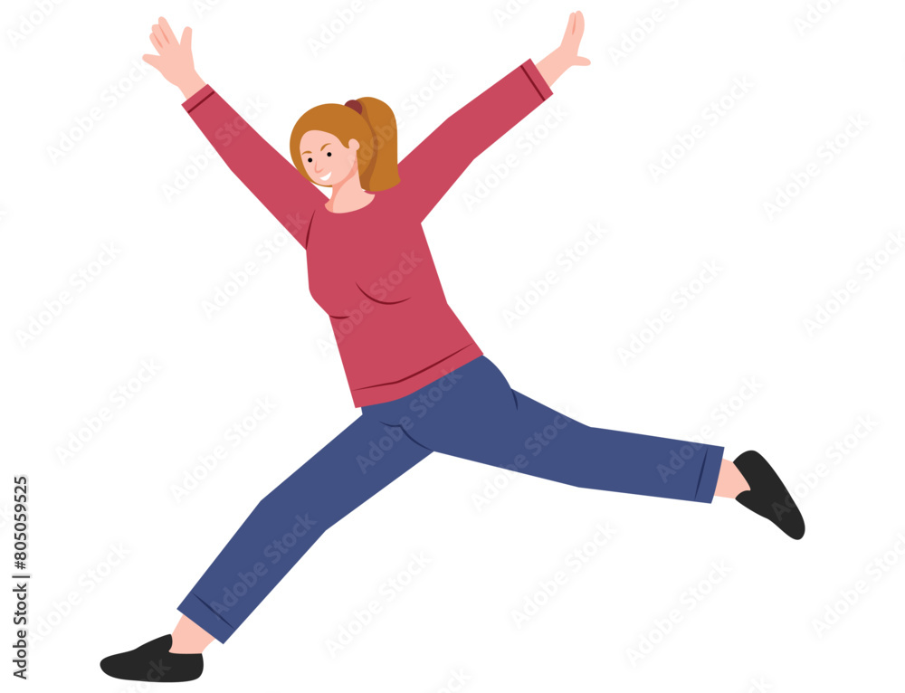 Girl jumping in air vector illustration.