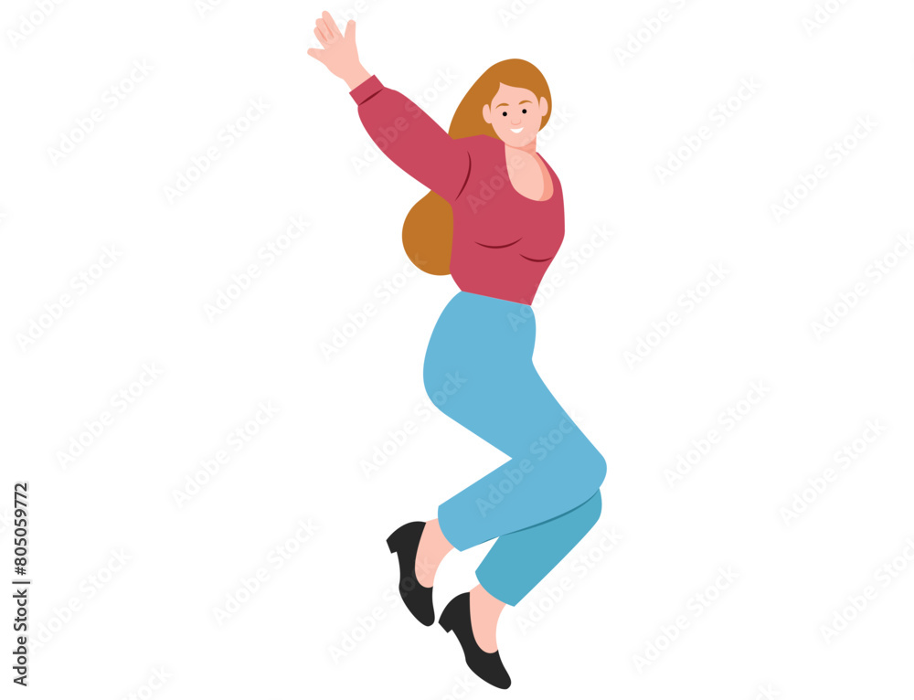 Happy woman jumping vector illustration.