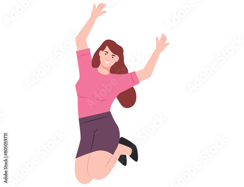 Girl jumping in air vector illustration.