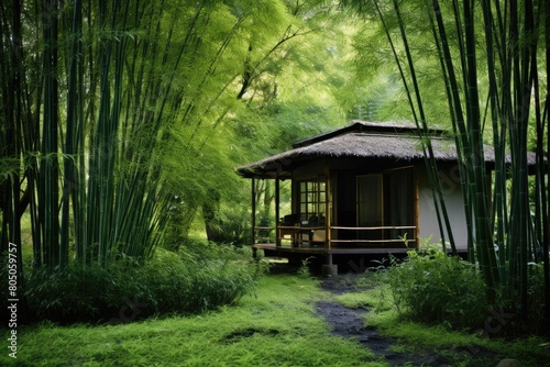 Bamboo Grove Retreat: A small bamboo grove surrounded by cherry trees, providing a secluded retreat. photo