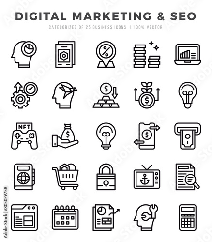 Digital Marketing & SEO icons set for website and mobile site and apps. photo
