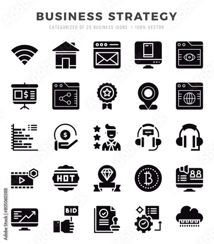 Business Strategy icons Pack. Glyph icons set. Business Strategy collection set. photo