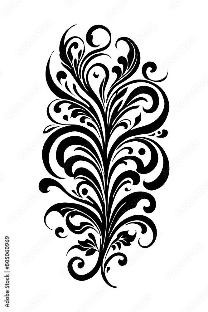 Botanical black and white pattern. For use on tattoos, posters, textiles, T-shirt printing. Generated by Ai