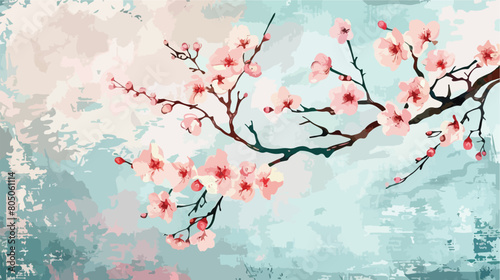 Beautiful blossoming branches on color textured background