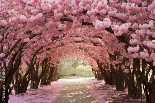 Cherry Blossom Archway  An archway created entirely from cherry blossoms  forming a natural tunnel.