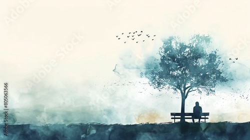 Solitude et tristesse, dessin façon aquarelle, concept sur les sentiments, ia générative