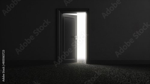 Dark scene inside the room, The door was half opened and a white light came out