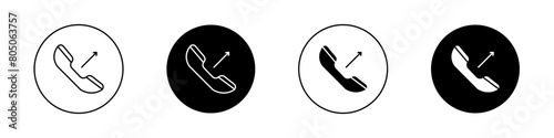 call outgoing icon set. outgoing call vector symbol in black filled and outlined style. photo