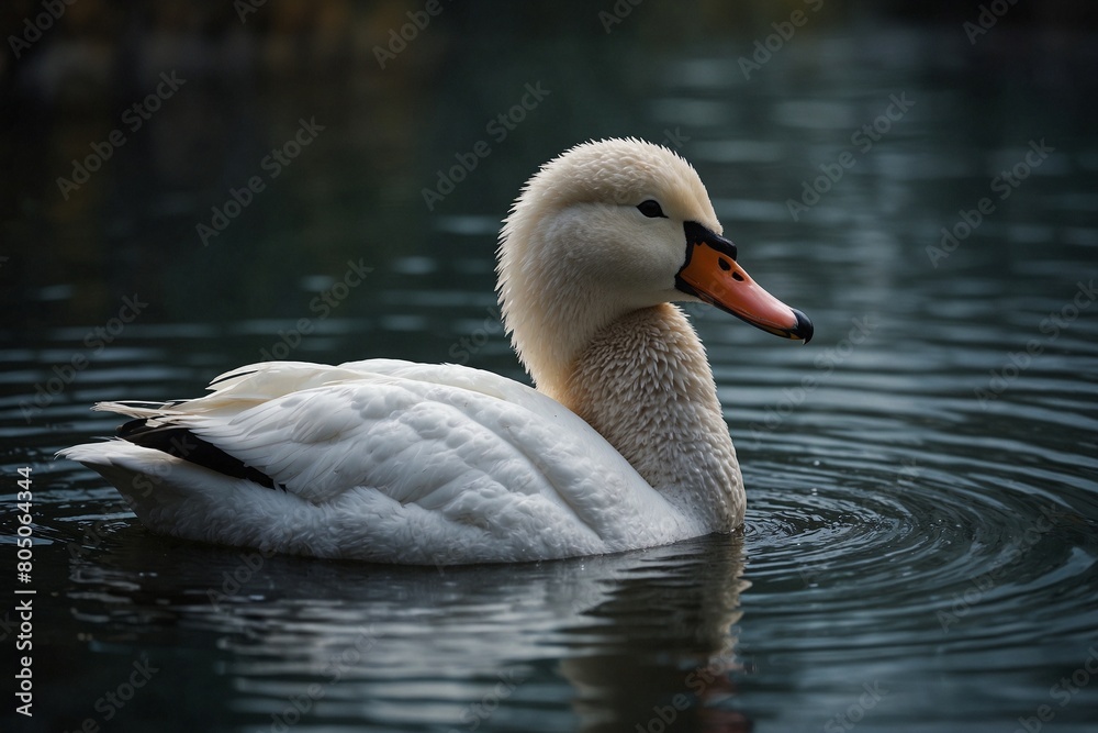 Fototapeta premium A white duck is swimming in a body of water