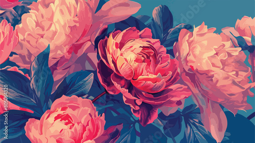 Beautiful peony roses on color background Vector style