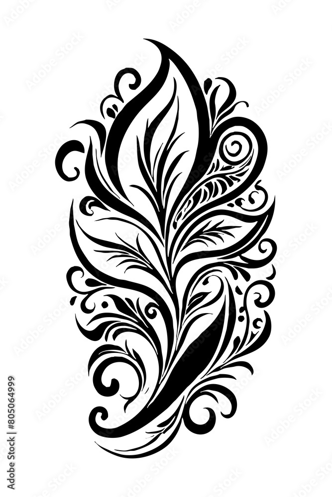 Botanical black and white pattern. For use on tattoos, posters, textiles, T-shirt printing. Generated by Ai Botanical black and white pattern. For use on tattoos, posters, textiles, T-shirt printing. Generated by Ai