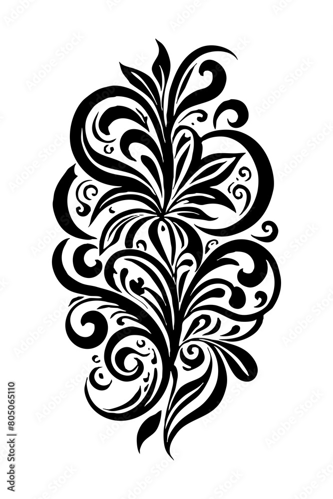 Botanical black and white pattern. For use on tattoos, posters, textiles, T-shirt printing. Generated by Ai