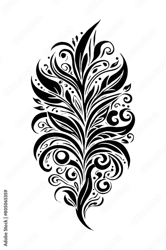 Botanical black and white pattern. For use on tattoos, posters, textiles, T-shirt printing. Generated by Ai Botanical black and white pattern. For use on tattoos, posters, textiles, T-shirt printing. Generated by Ai