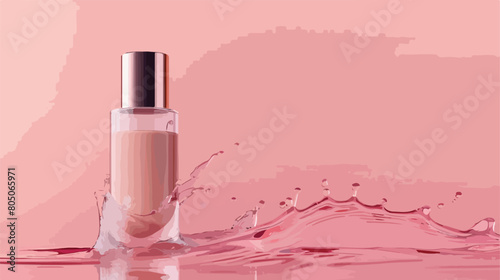 Bottle of makeup foundation in water on color background