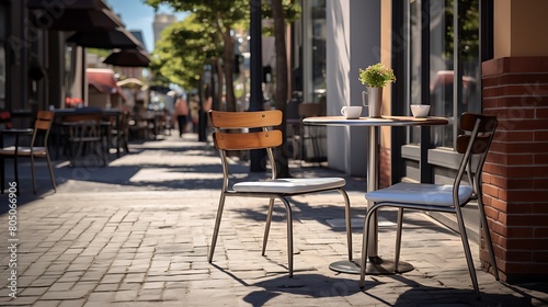 A sleek metal cafe chair at a sidewalk bistro, offering a charming spot for people-watching over coffee