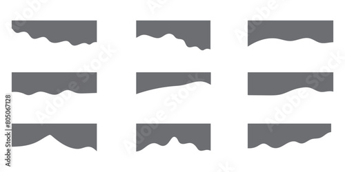 Border shape for website design. Vector banner header and separator. Background section and frame template. Abstract curve top headline. Drops Separator Effects Collection For Poster, App, Banner.