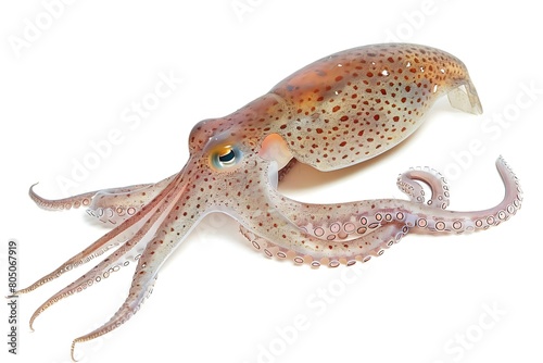 Medium size squid isolated on white .