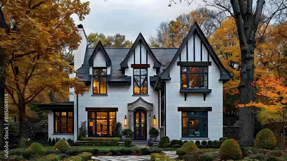 Modern contemporary house in nature autumn Modern contemporary house in nature autumn