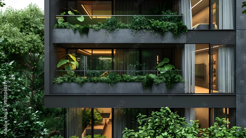 Fototapeta premium Modern apartment with well-organized green space