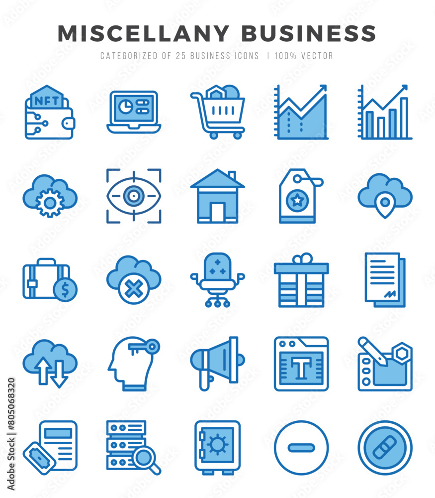 Miscellany Business Two Color icons collection. 25 icon set. Vector illustration. Miscellany Business Two Color icons collection. 25 icon set. Vector illustration.