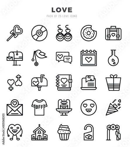 Set of Love Icons. Simple Lineal art style icons pack. photo