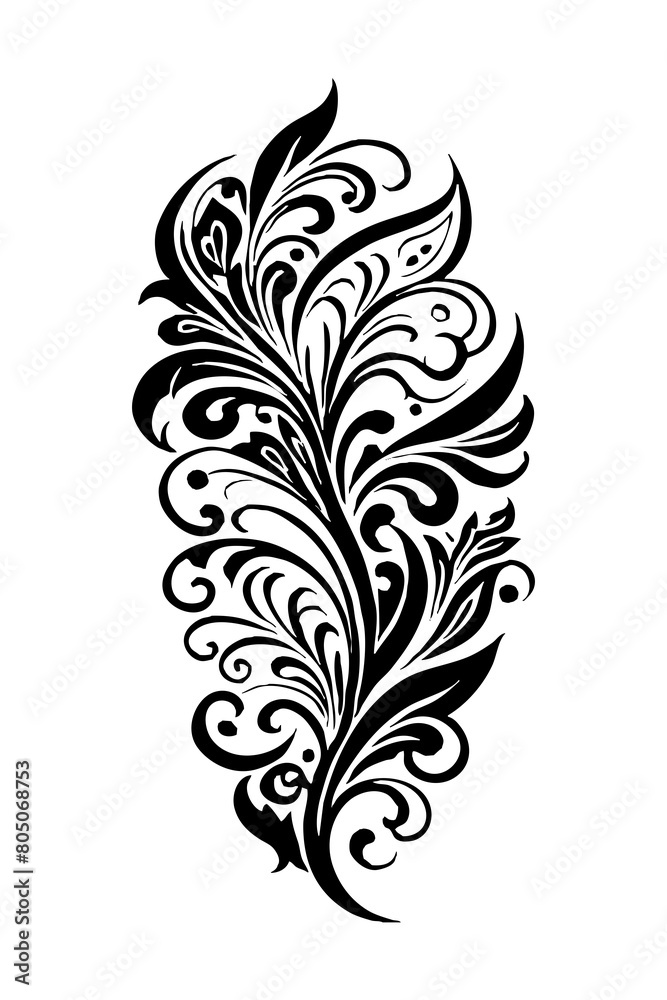 Botanical black and white pattern. For use on tattoos, posters, textiles, T-shirt printing. Generated by Ai Botanical black and white pattern. For use on tattoos, posters, textiles, T-shirt printing. Generated by Ai