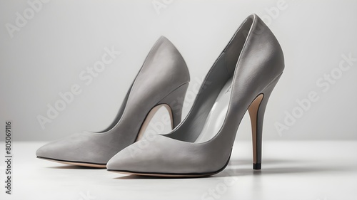 pair of grey heel shoes on white