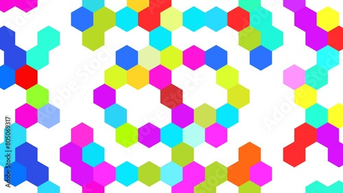Colorful rainbow gradient hexagons turning. Modern  render smooth animation. Seamless loop abstract background 4k UHD (3840x2160)