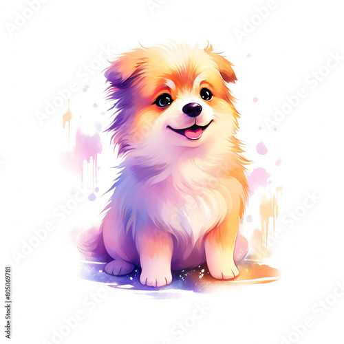 Cute Pomeranian dog sitting on a white background. illustration. © DigitalART