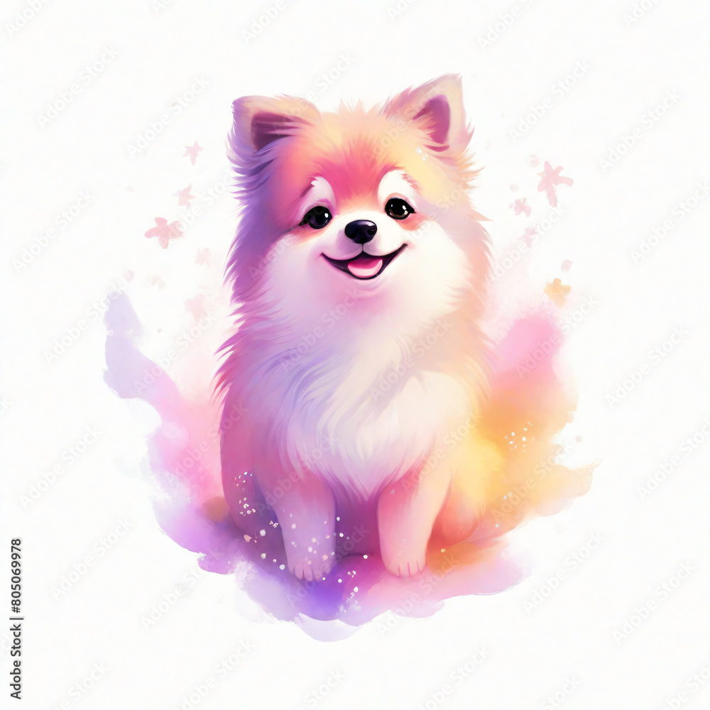 Cute Pomeranian dog in watercolor style. illustration.