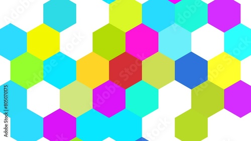 Colorful rainbow gradient hexagons turning. Modern  render smooth animation. Seamless loop abstract background 4k UHD (3840x2160)