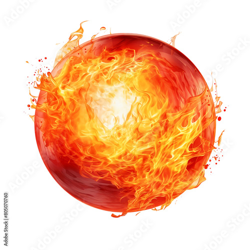 Fire ball 3d illustration isolated on white, cut out transparent