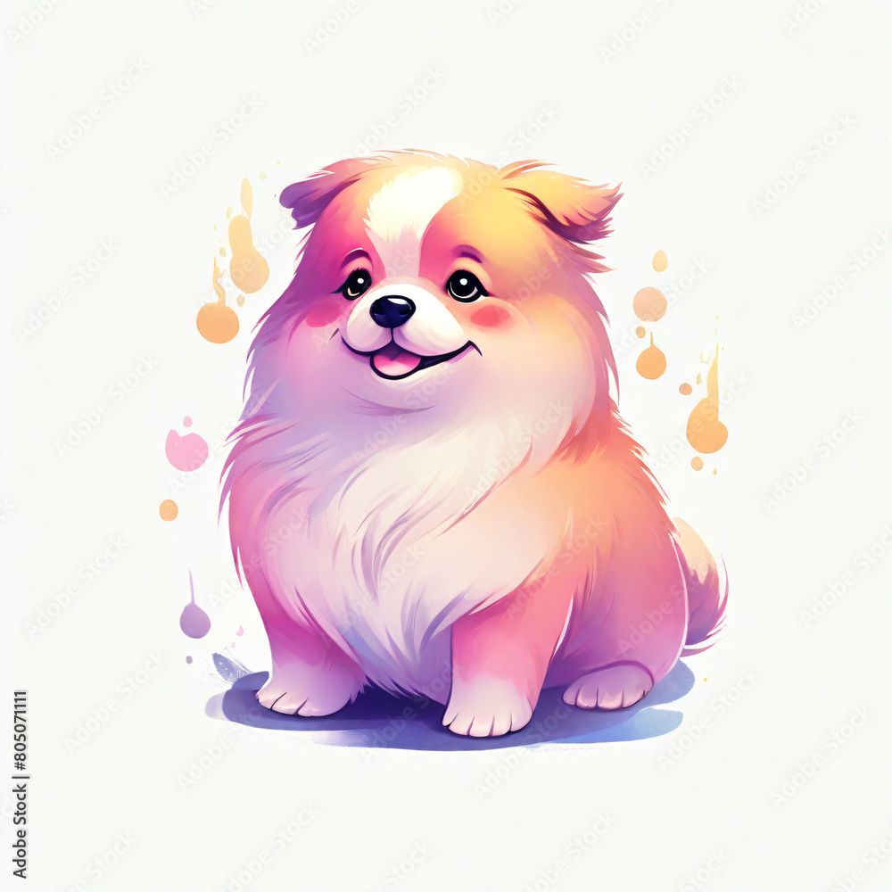Pomeranian dog on white background. Cute cartoon illustration.