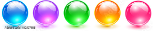Colored spheres set, glossy 3D colorful glass balls collection