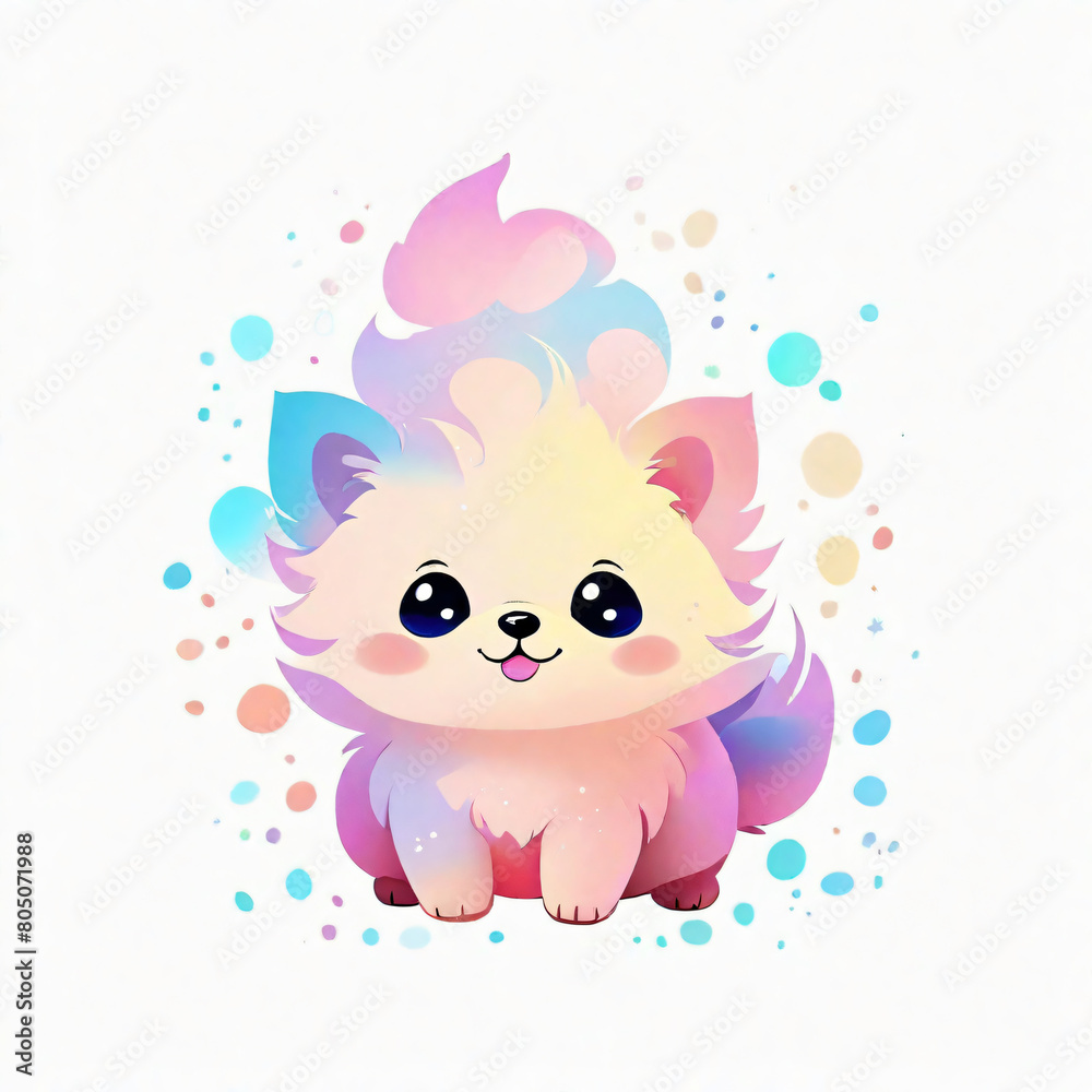 Cute cartoon hedgehog on white background with colorful splashes.