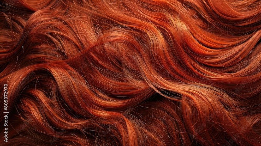 Background with texture of women's hair, close-up of hair, red-red hair Background with texture of women's hair, close-up of hair, red-red hair
