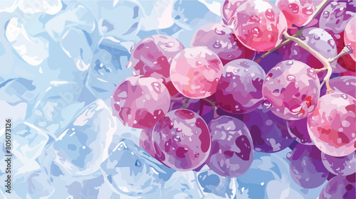 Bunch of ripe grapes in ice closeup Vector style Vector
