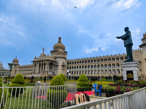 the Vidhana Soudha stands as a beacon of governance, its white grandeur and golden finials narrating stories of India’s democratic legacy.  photo