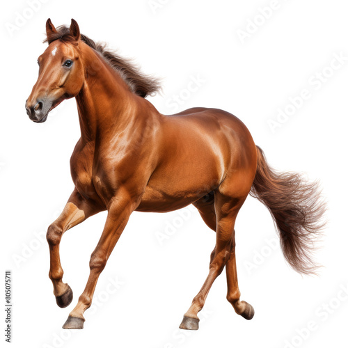 brown horse running isolated on transparent background cutout