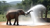 An Elephant Spraying Water To Cool Off