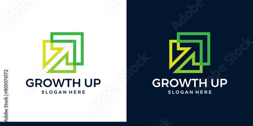 Modern Growth Up logo design. Arrow logo design graphic icon vector. Symbols for business, marketing, finance and management companies.