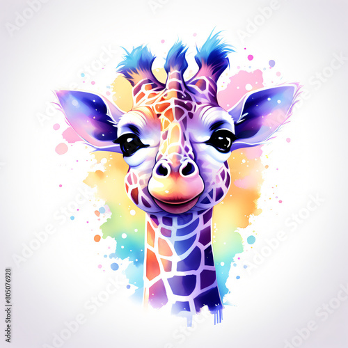 Giraffe head with multicolor spots. illustration.