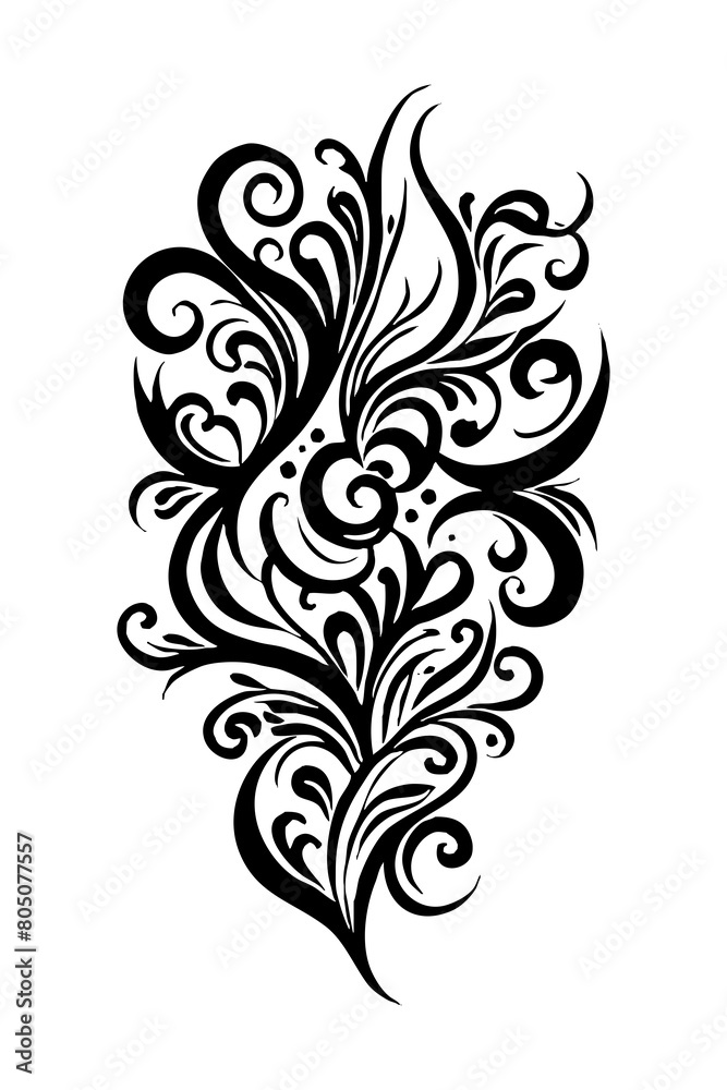 Botanical black and white pattern. For use on tattoos, posters, textiles, T-shirt printing. Generated by Ai Botanical black and white pattern. For use on tattoos, posters, textiles, T-shirt printing. Generated by Ai