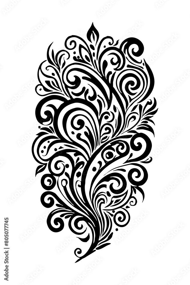 Botanical black and white pattern. For use on tattoos, posters, textiles, T-shirt printing. Generated by Ai