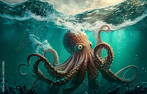 octopuses swim in the sea. Generative AI,