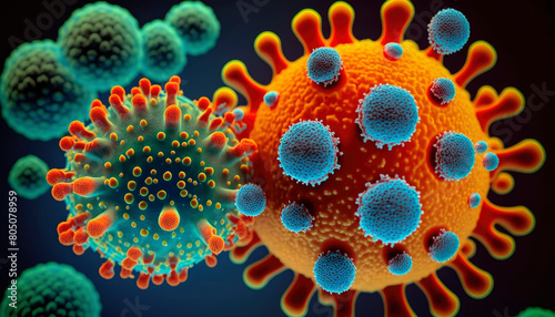 coronavirus flu under the microscope. Generative AI,