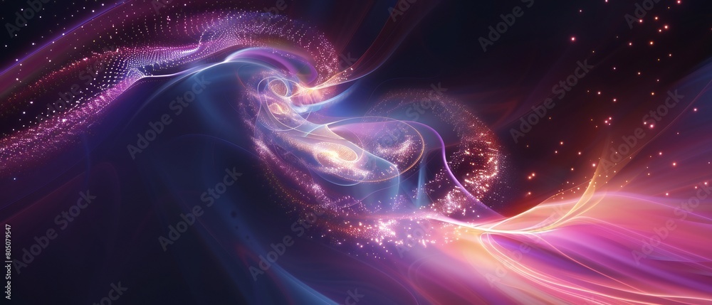 Stardust Spiral: Radiant stardust forms mesmerizing 3D spirals amidst futuristic geometric shapes.